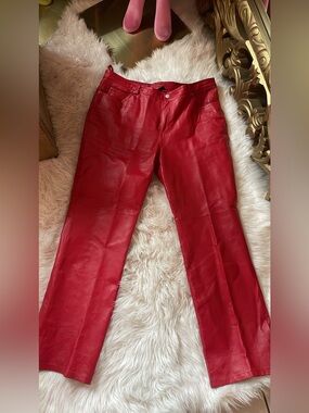 metrostyle Red Leather Flare Jeans
